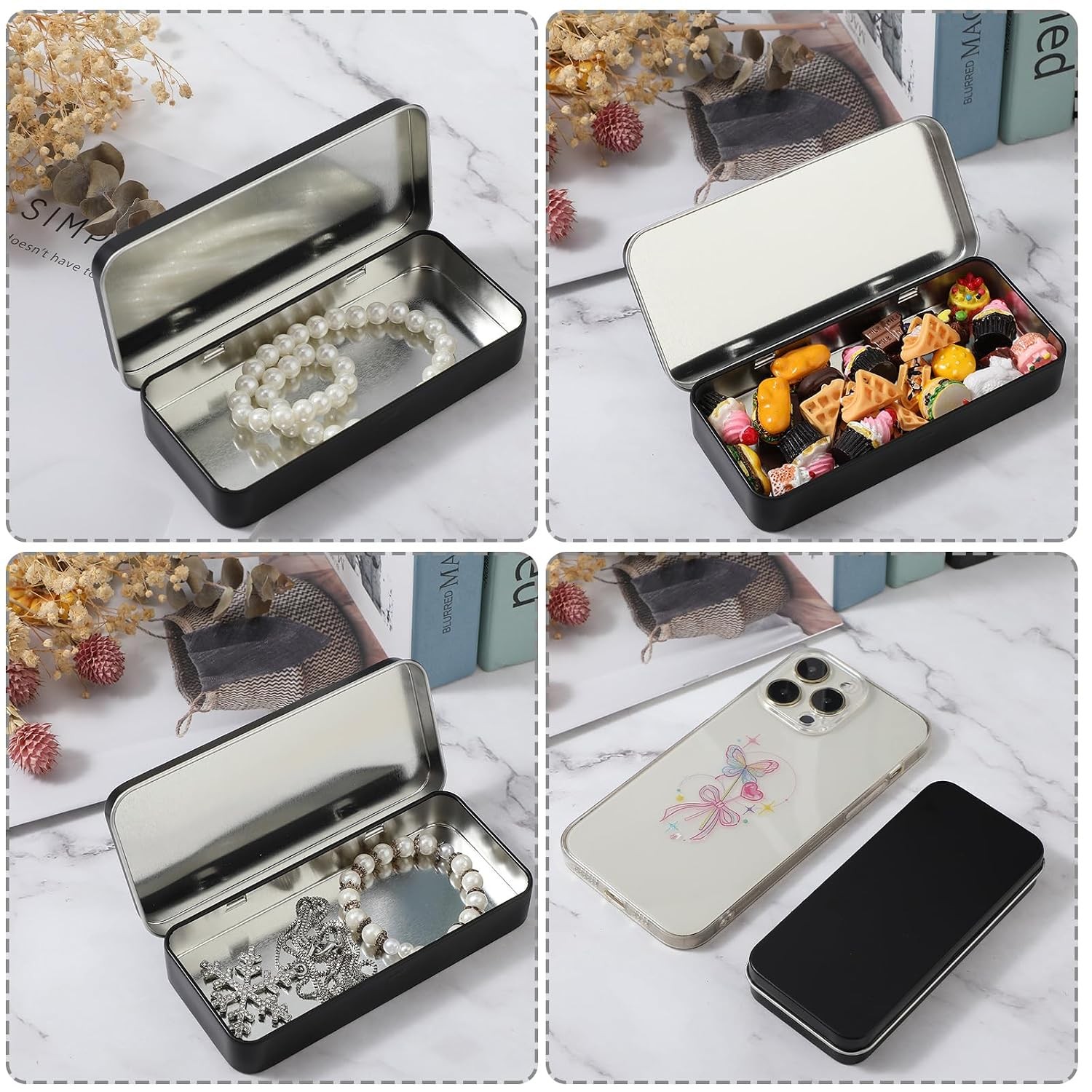 Metal Rectangular Hinged Empty Tin Storage Containers Home Metal Tin Boxes