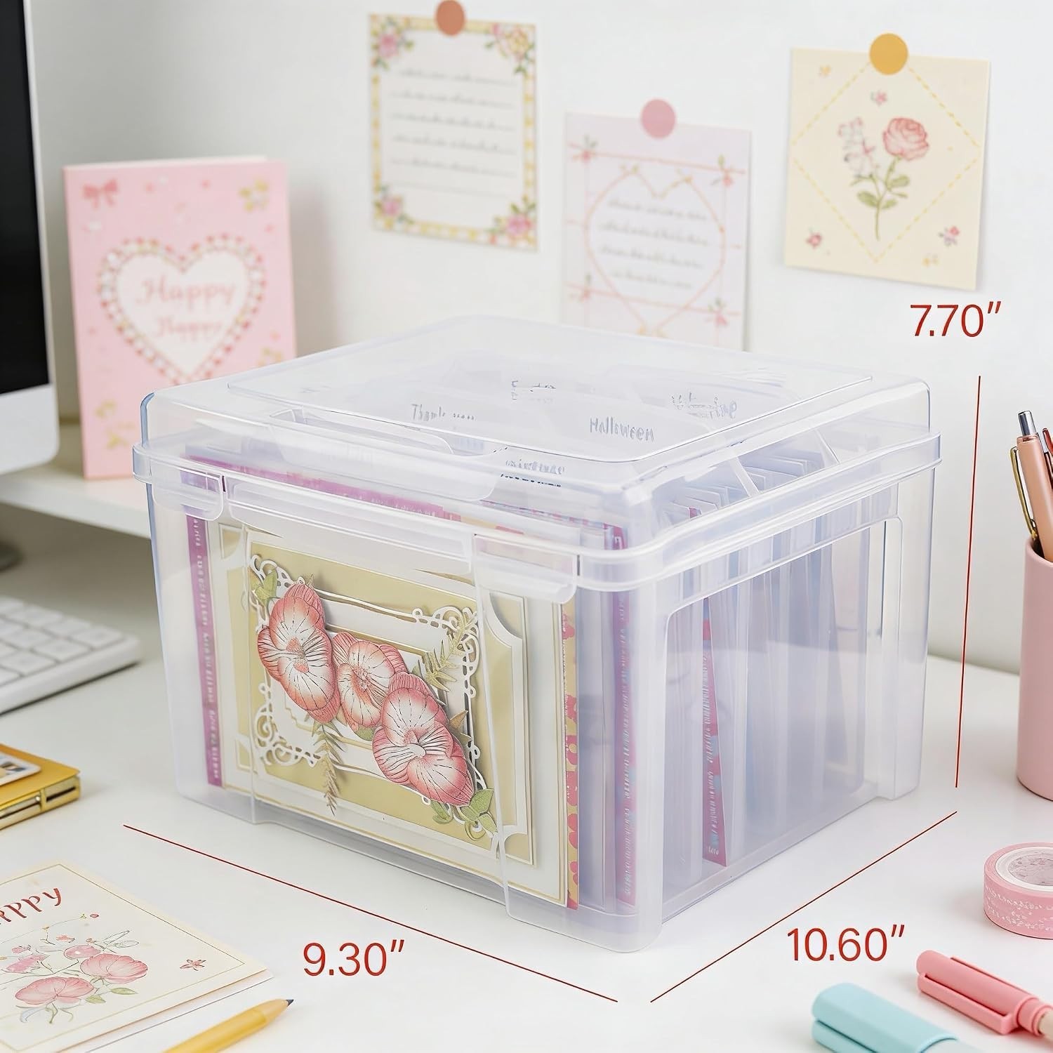 Greeting Card Storage & Organizer Box with 6 Removable Dividers for Holiday B…