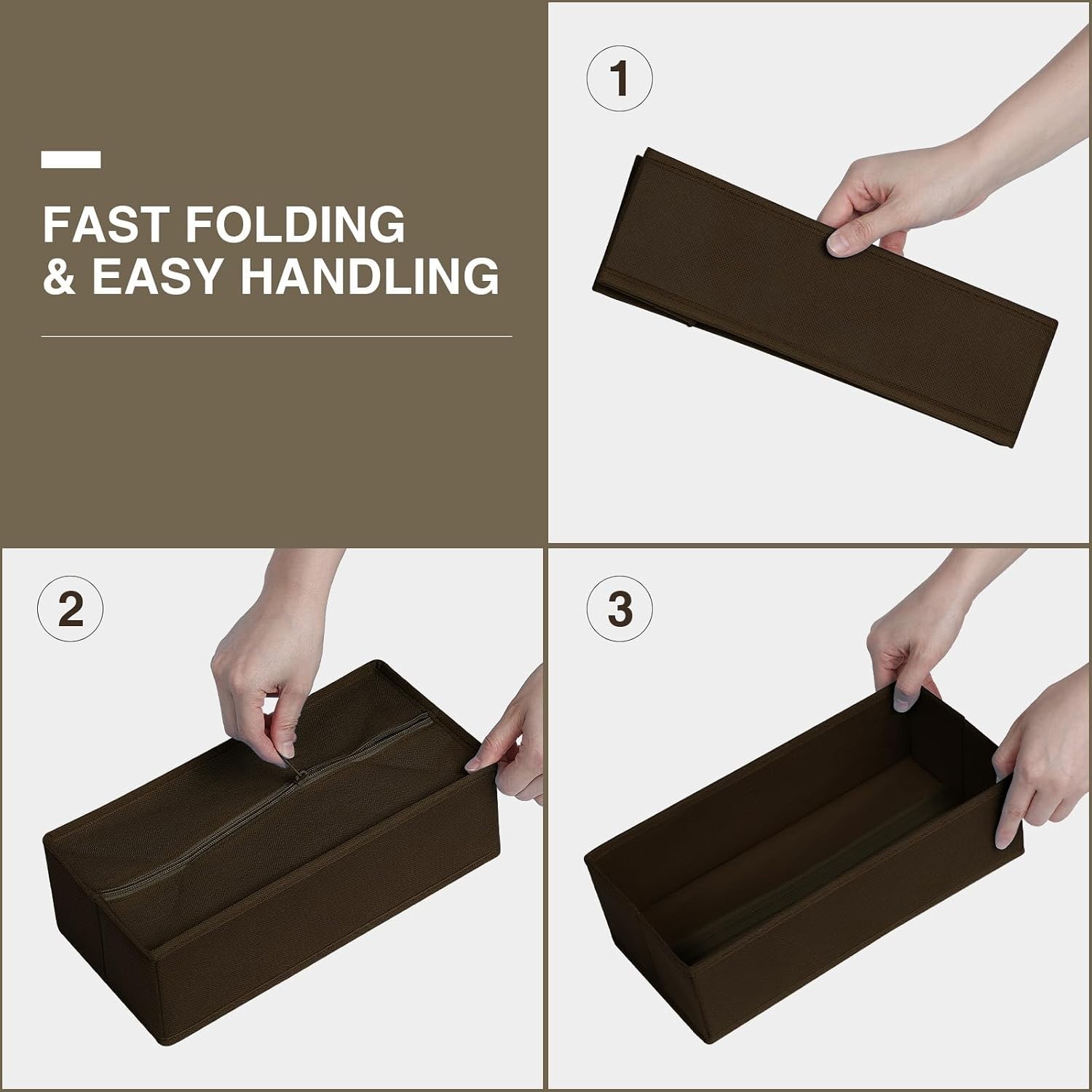Durable and Portable Fabric Drawer Organizers – 4 Foldable Storage Bins in Brown
