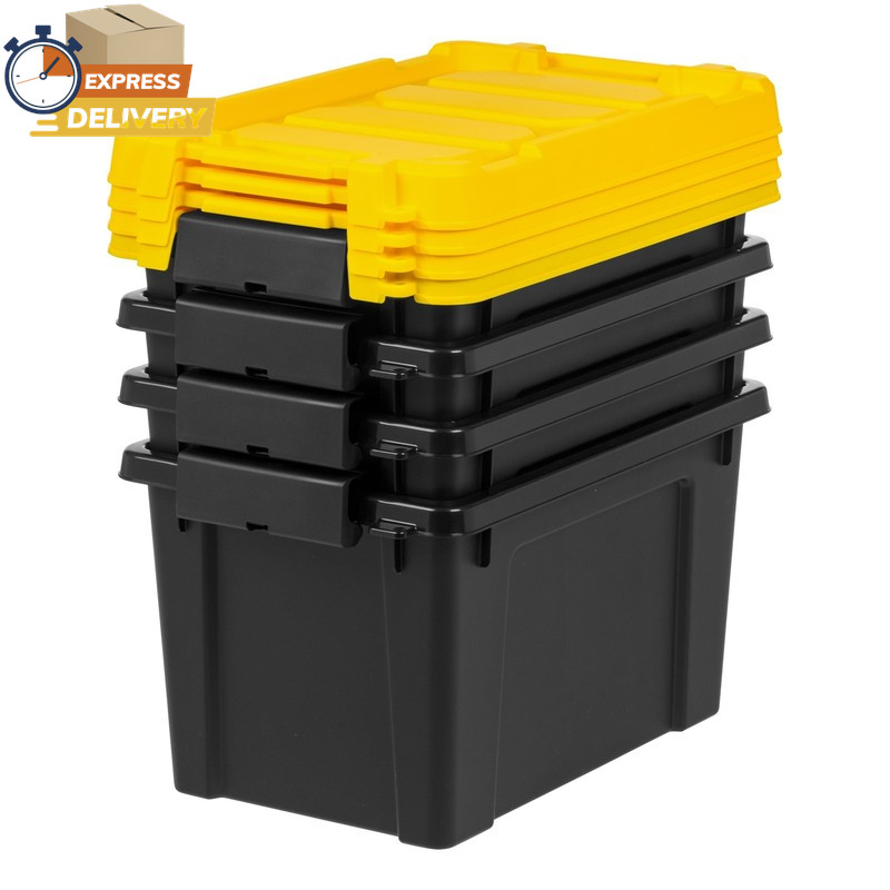 IRIS 5 Gallon Black Plastic Latching Storage Bin with Lid Tote, 4-Pack 👌 ✅