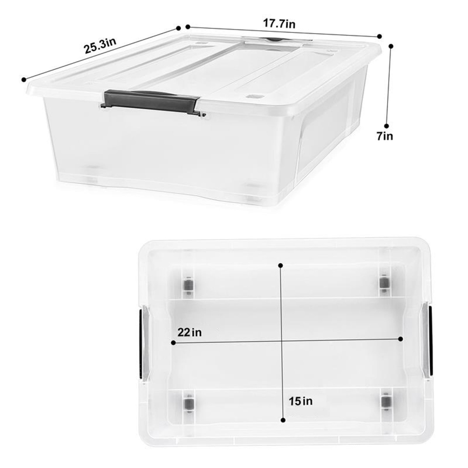 40 Qt Clear Underbed Storage Bin W/ Wheels & Snap-Lock Lid – Plastic Rolling