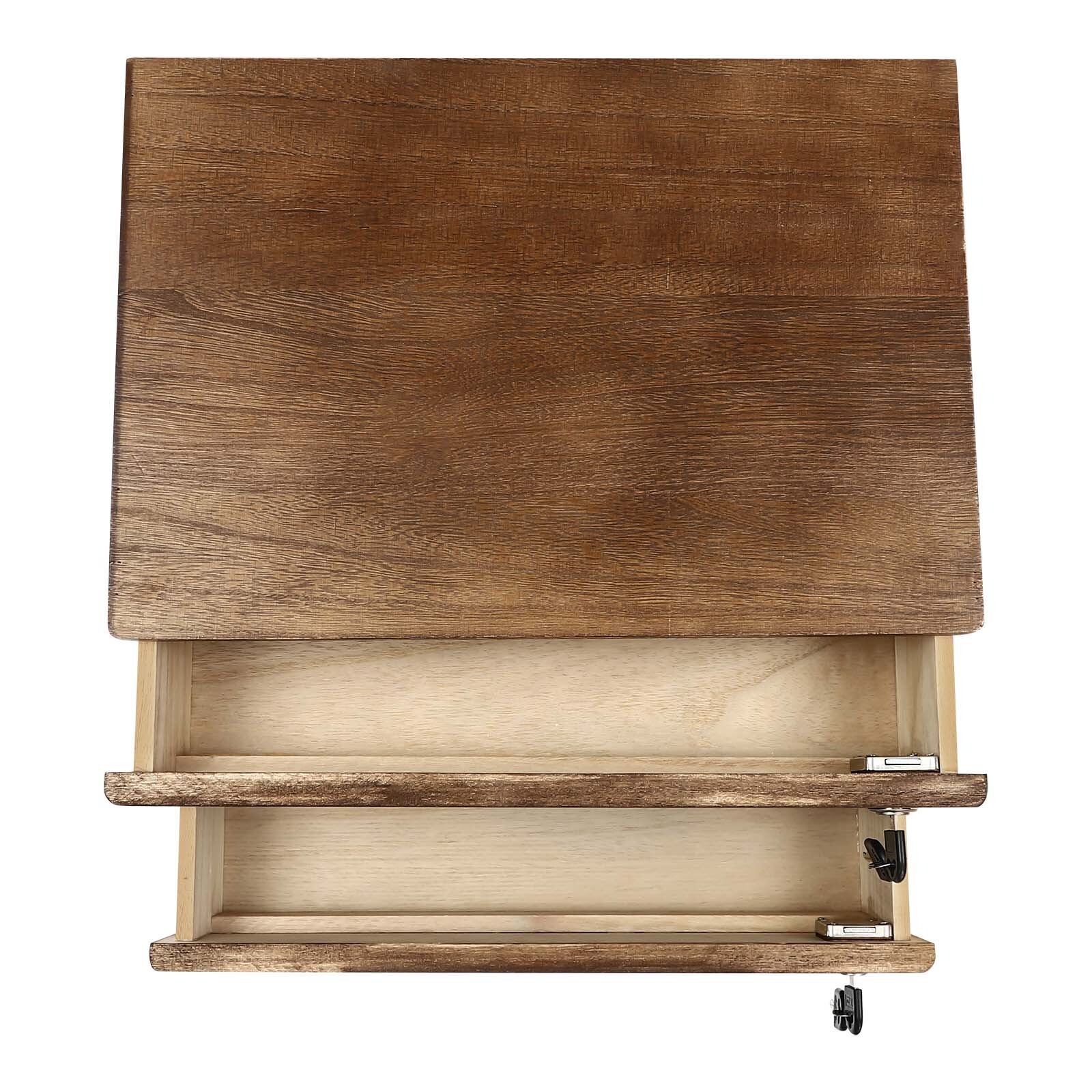 2-tier Wooden Desktop Storage Box W/Lockable Drawers Walnut Flat File Cabinet