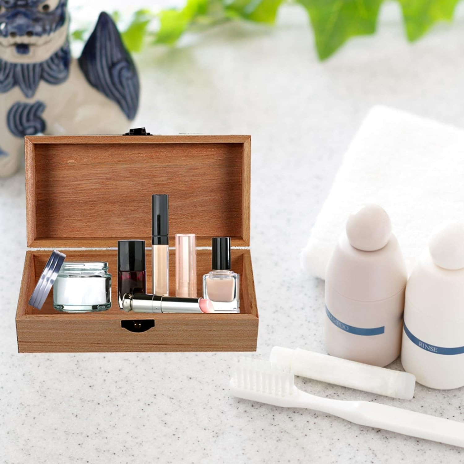 Wood Storage Box with Lid Solid Decorative Organizer Rectangular Toys Cosmetics