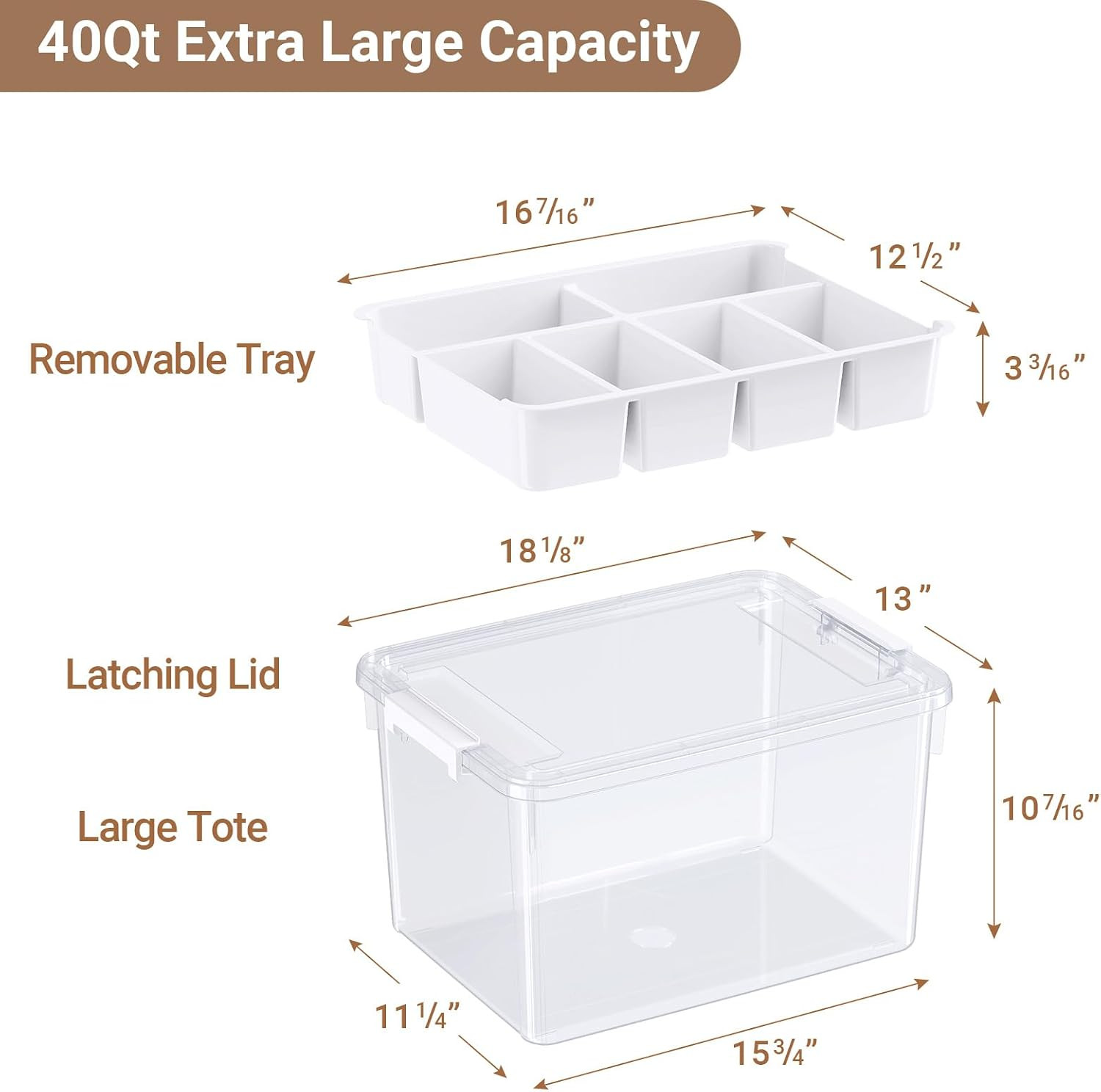 40Qt Stackable Storage Bin with Lid Tray Craft Box Organizer, 1Pack,Wh | Clear P