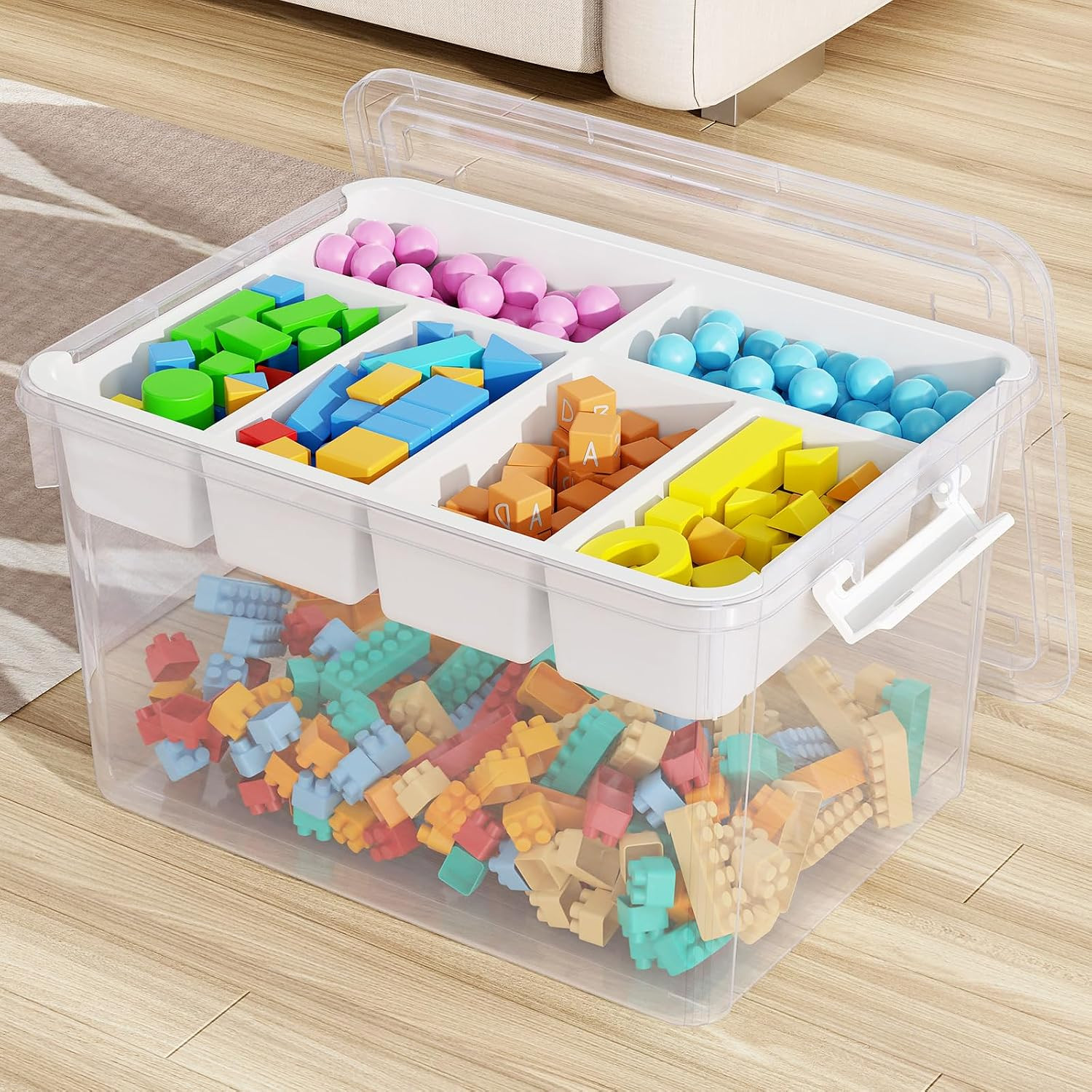 40Qt Stackable Storage Bin with Lid Tray Craft Box Organizer, 1Pack,Wh | Clear P