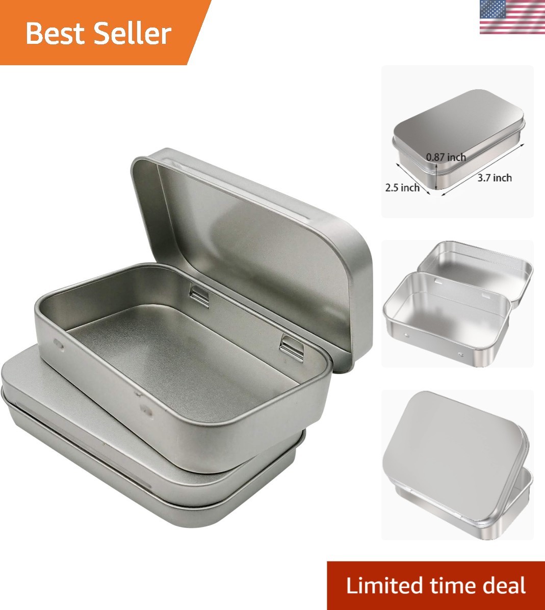 Set of 2 Portable Metal Hinged Tin Boxes – Stylish Small Storage Solution