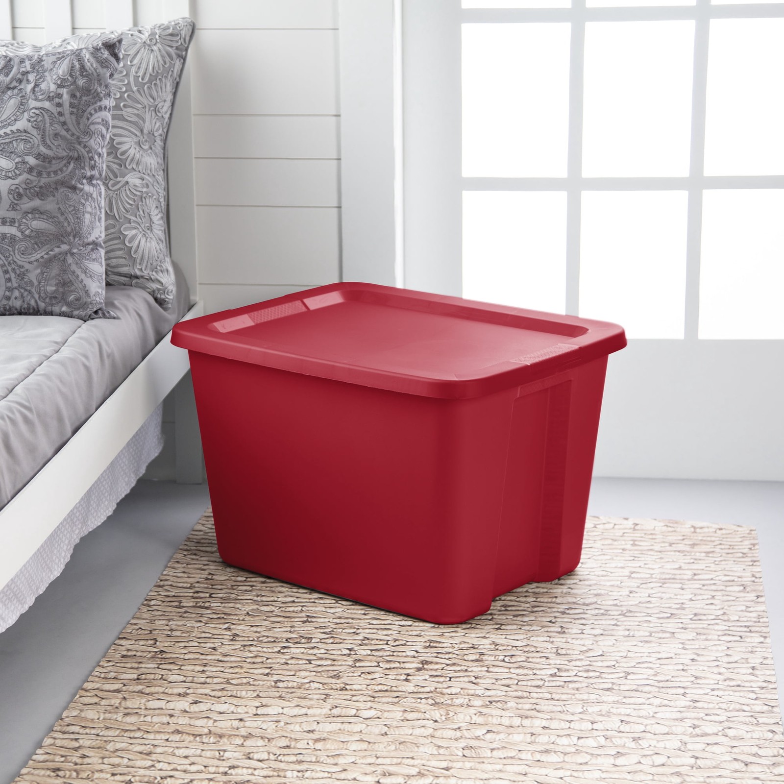 Sterilite 18 Gal Large Plastic Storage Bin Tote Lid Red 8-Pack