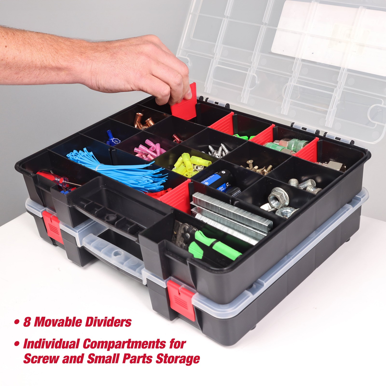 Tool Box Organizer, Stackable Plastic with 8 Movable Dividers Storage 2-Pack