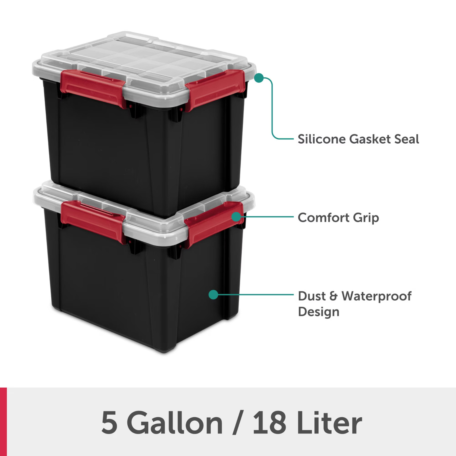 Sterilite 5 Gallon Waterproof Storage Bin w/Gasket Seal & Durable Latch, Black