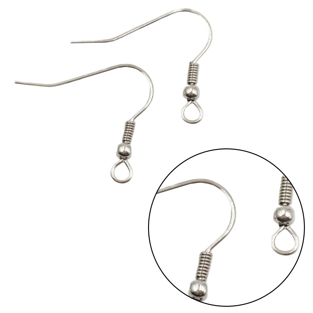 100 Pcs 0.7 Mm Titanium Steel Earring Hook Spring Bead Earing Hook Silver