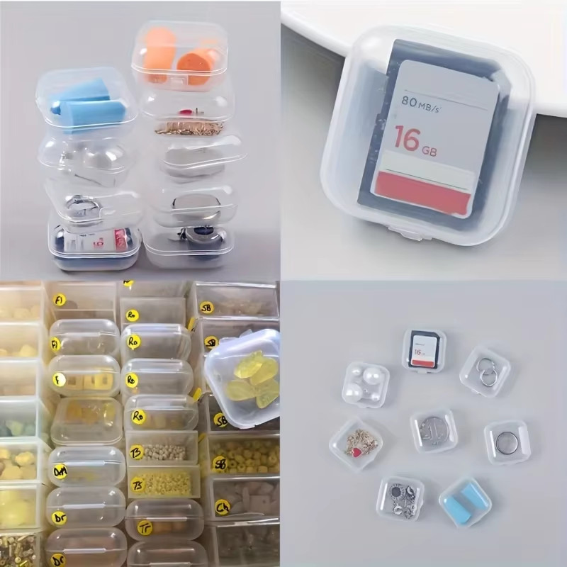 100/1Pcs Mini Jewelry Storage Boxes Plastic Transparent Square Storage Box for P