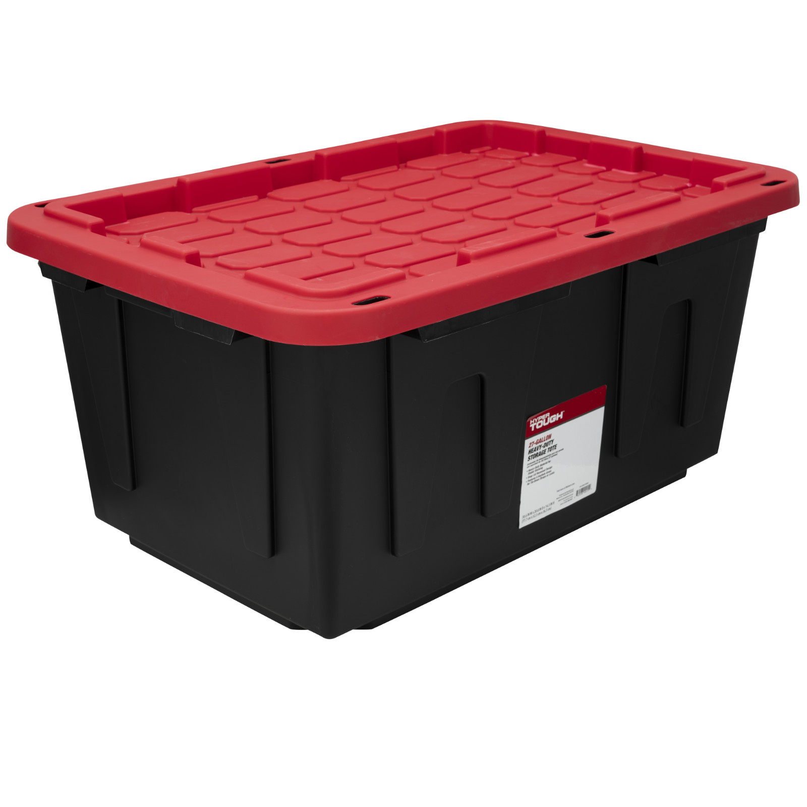 6 Pack Hyper Tough 27 Gallon Storage Bins with Snap-On Lids, Black/Red