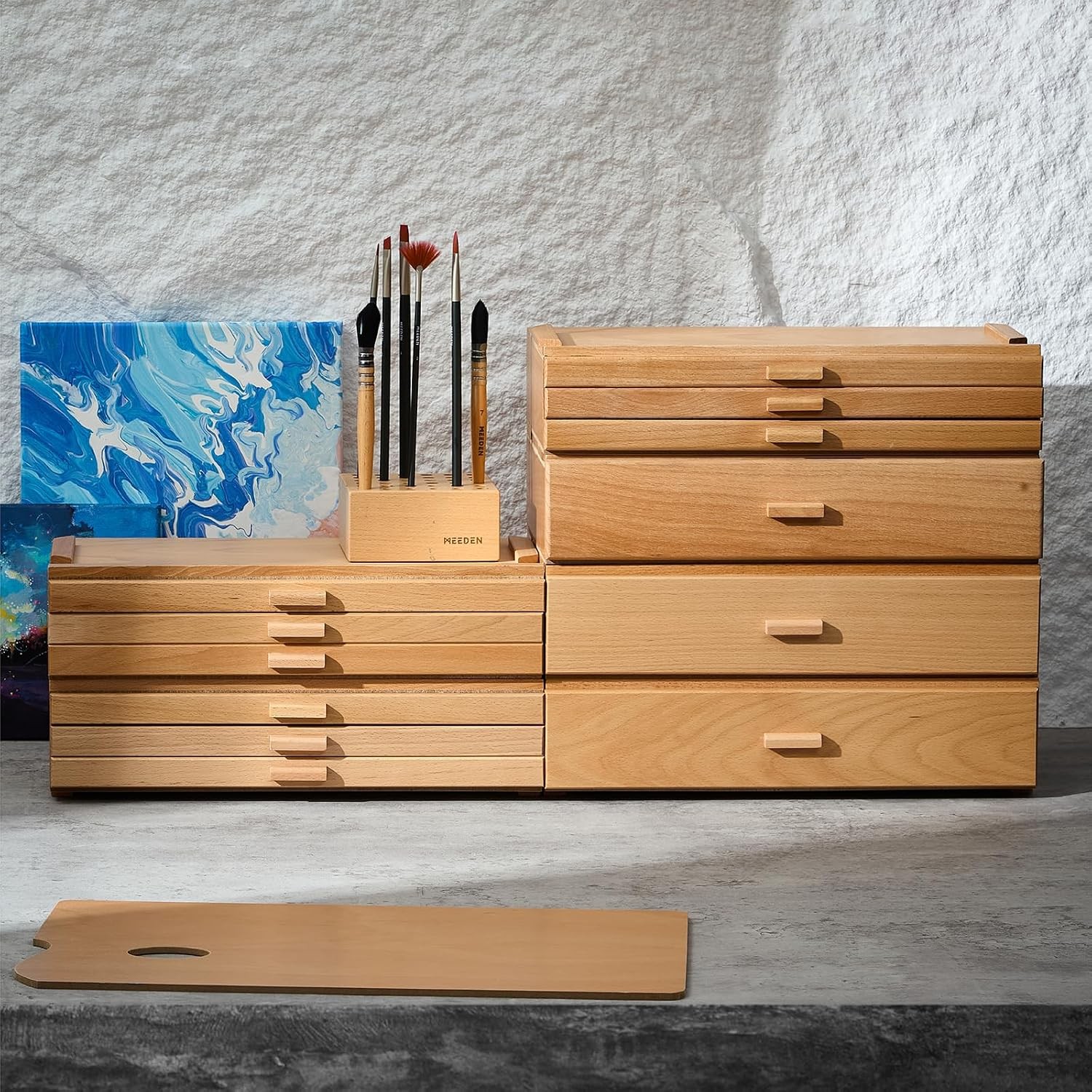 Artist Storage Supply Box 3-Tier Solid Beech Wood Artist Supplies W/ Removable