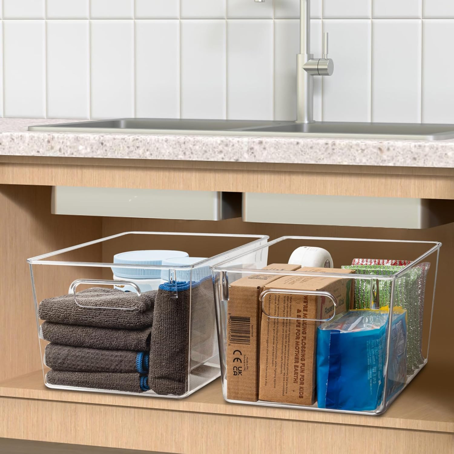 Tiawudi Set of 10 Clear Plastic Storage Bins, 4 Large and 6 Small Stackable Stor