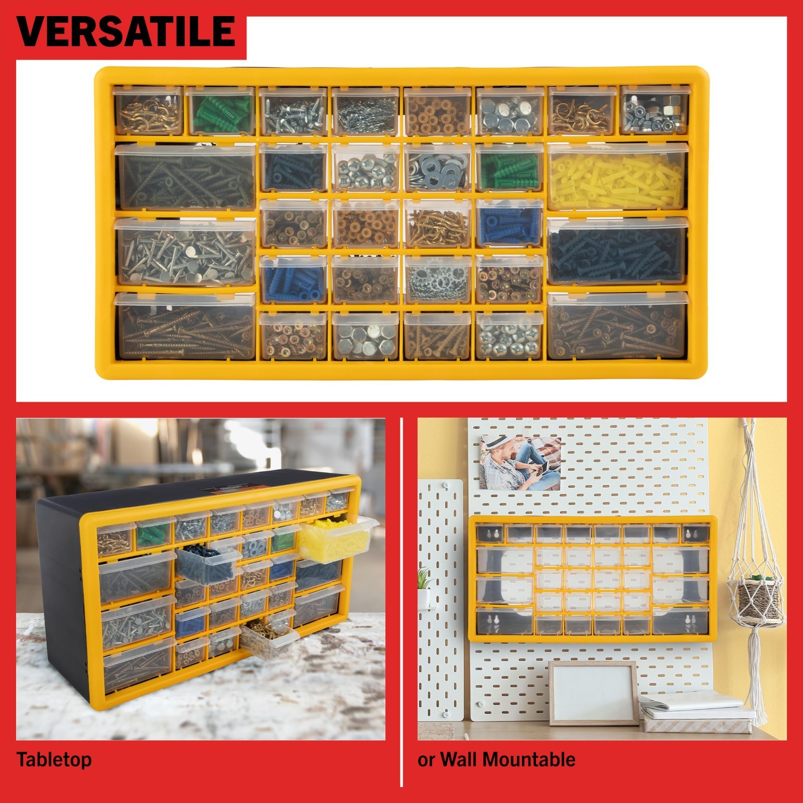 30-Drawer Plastic Organizer for Small Parts – Tabletop, Wall Storage for Crafts