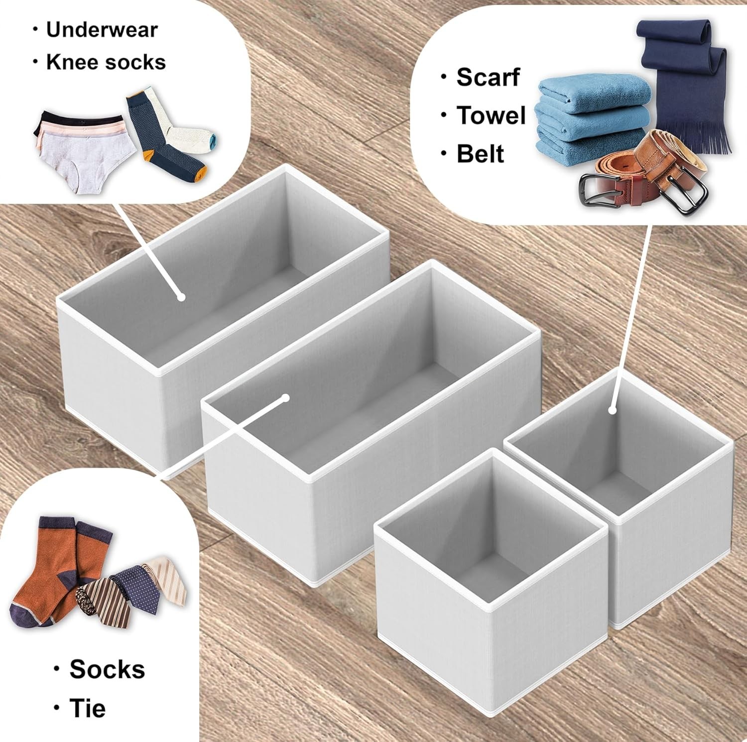 Stylish Gray 4-Compartment Underwear Organizer – Collapsible and Space-Saving