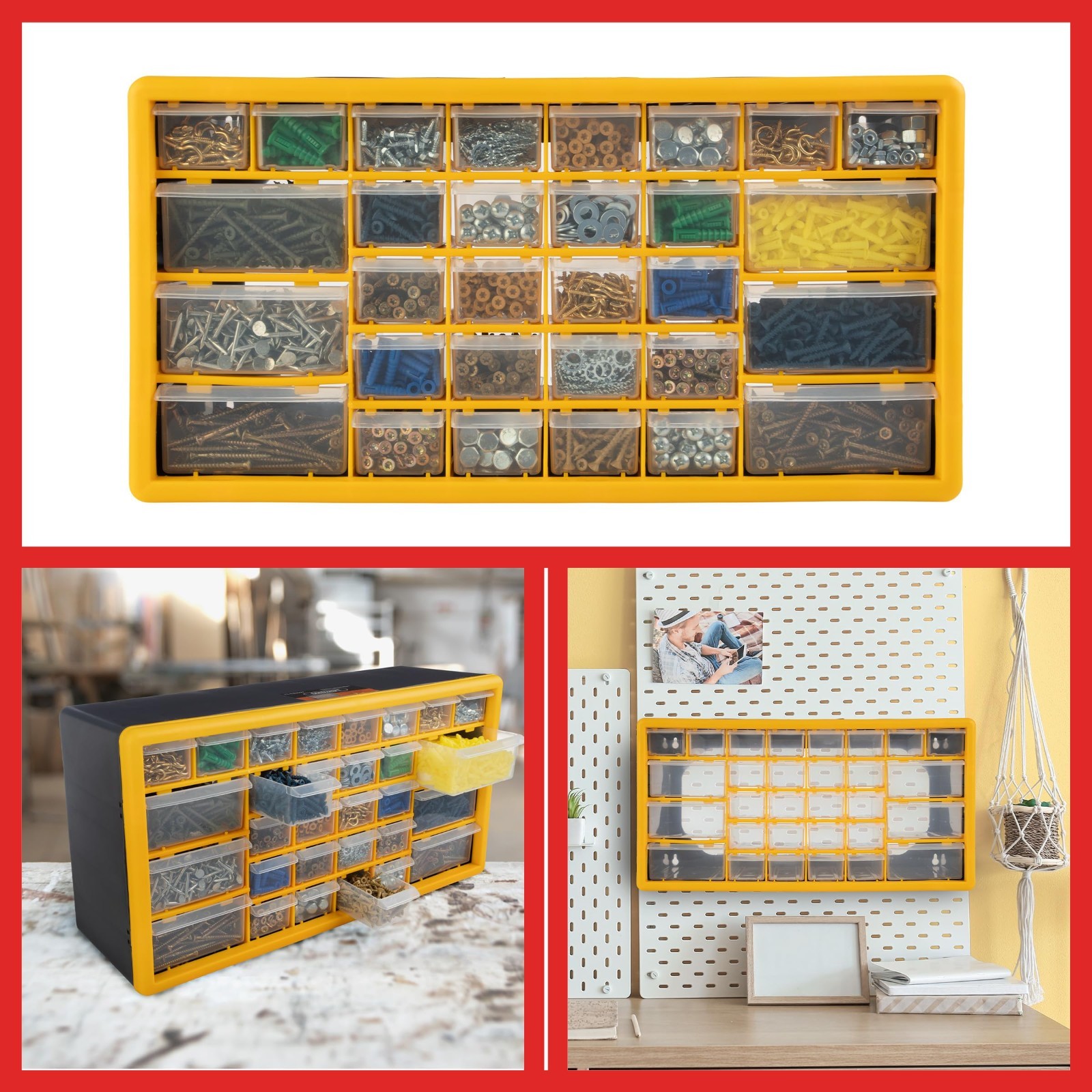 30-Drawer Plastic Organizer for Small Parts – Tabletop, Wall Storage for Crafts
