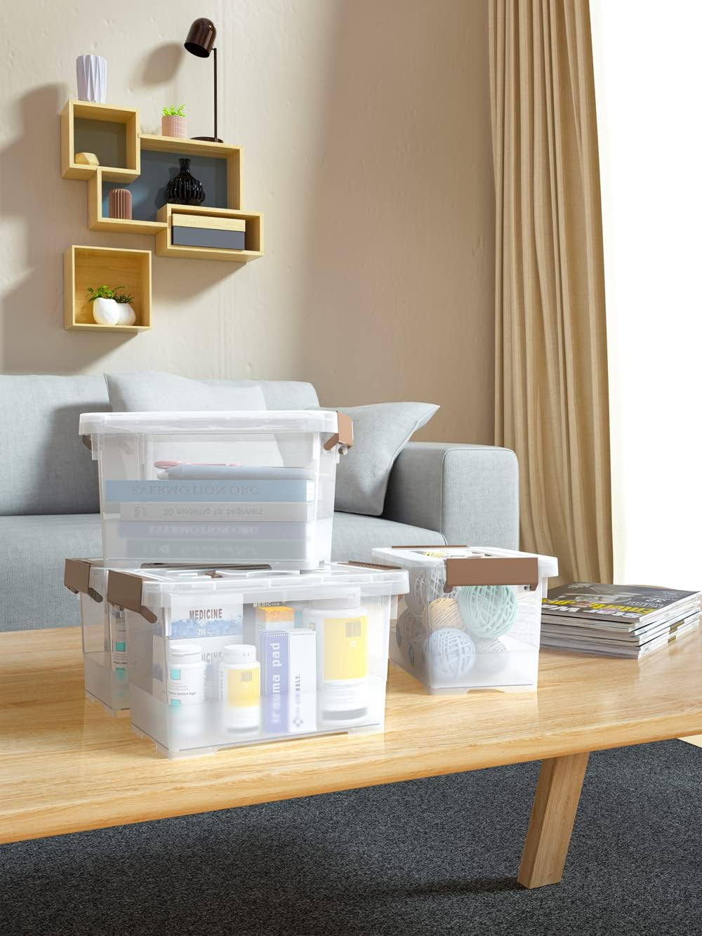 WYT Clear Storage Latch Box, 6 Pack Storage Organizer Bins , 3.5 Quart