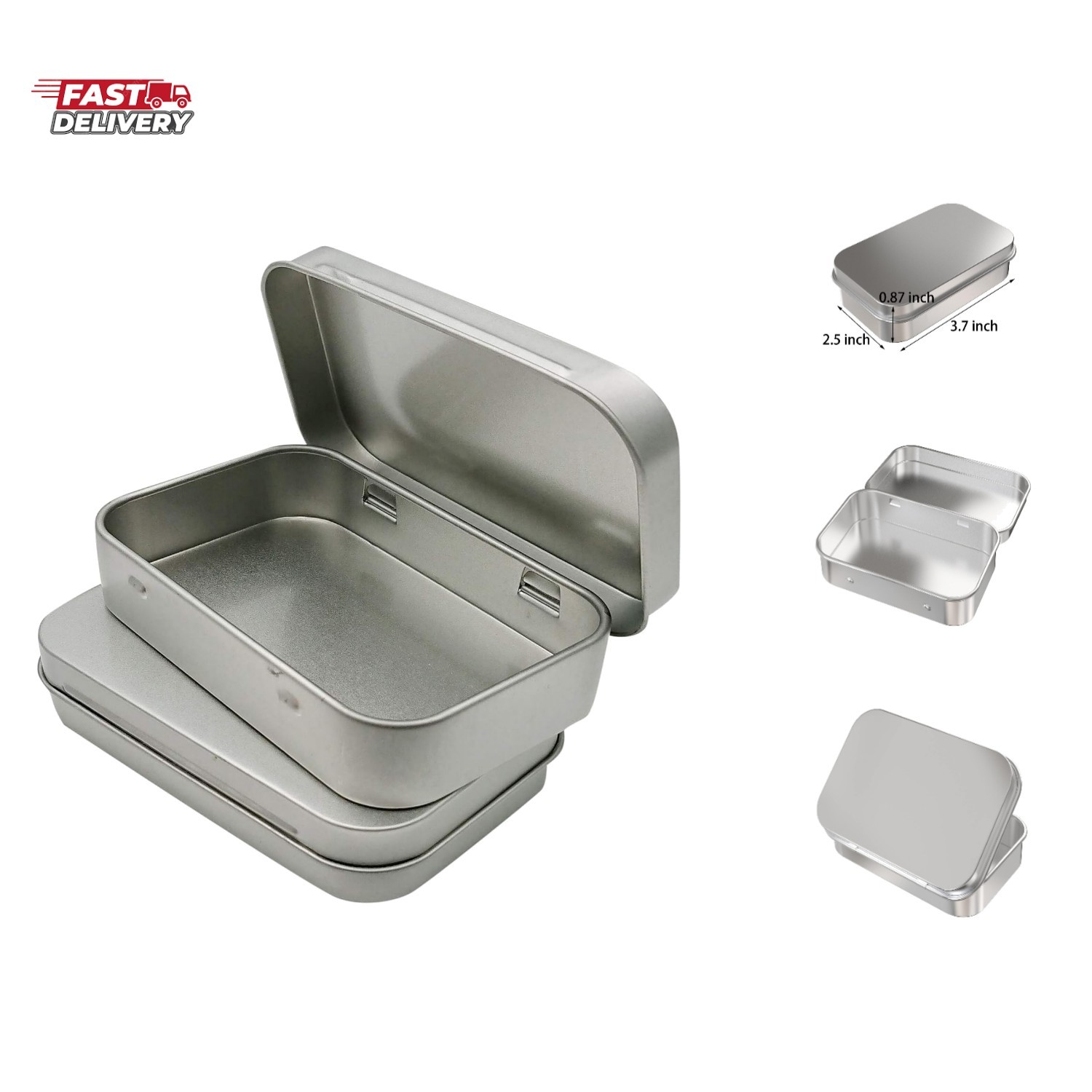 2 Pcs Metal Hinged Tin Box Container Mini Portable Small Storage Container Ki…