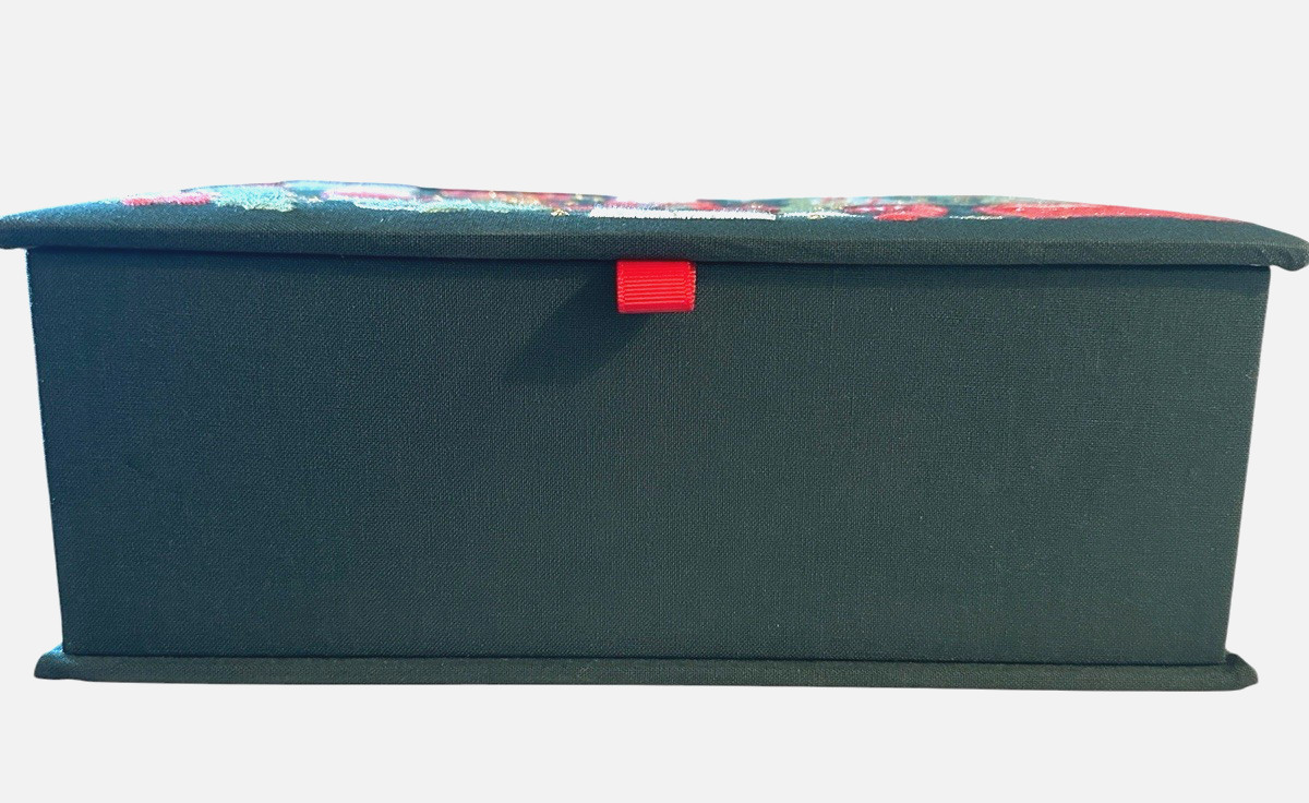 Rifle Paper Co. Embroidered Holiday Christmas Green Keepsake Card Box Santa