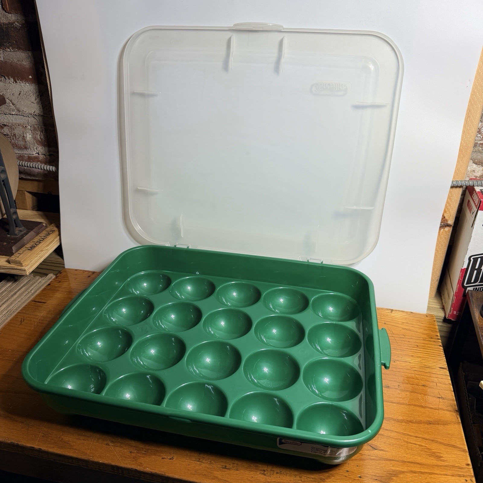 2 Green Sterilite Ornament Storage Box Case 20 Piece Hinged Lid Snap Closure 20&Prime;