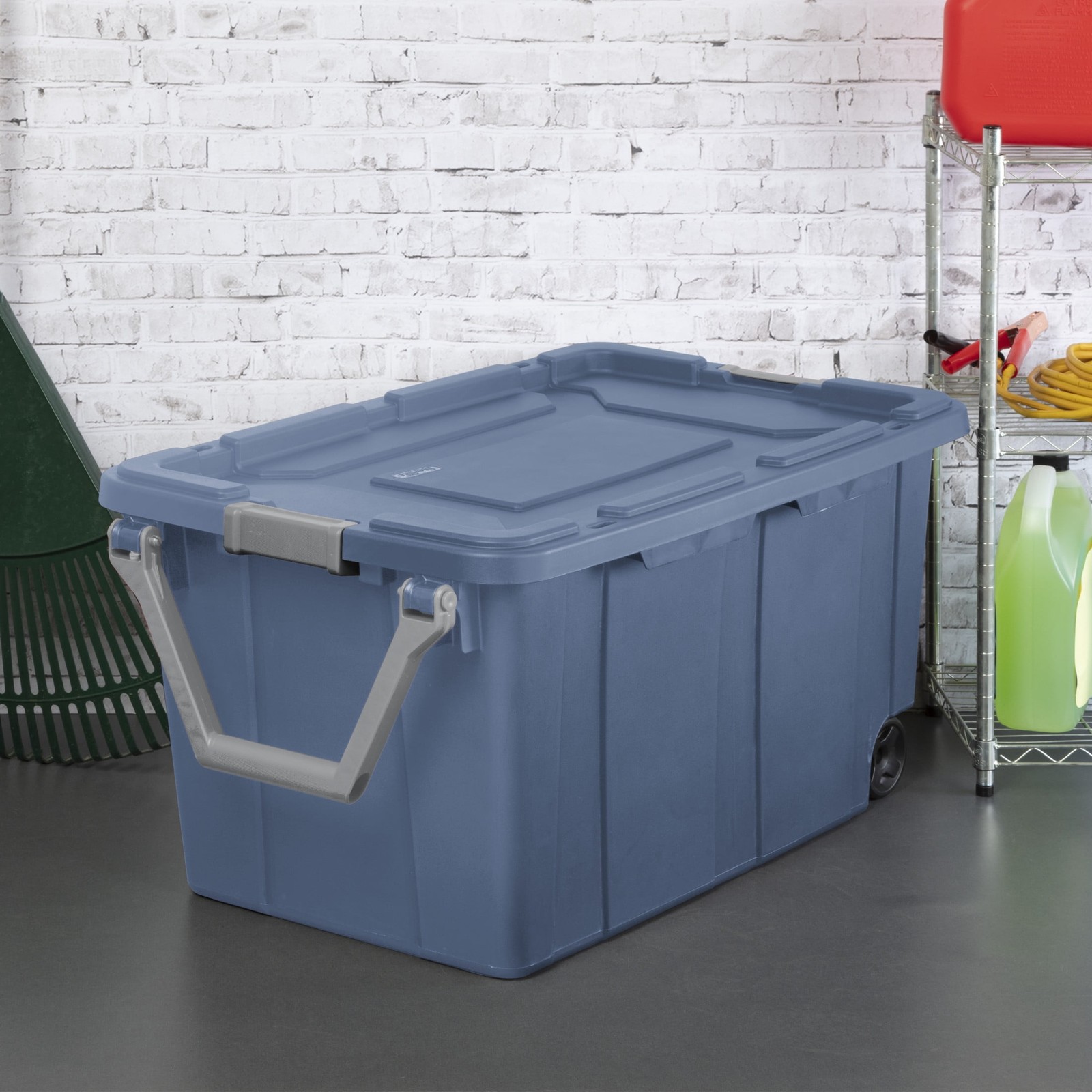 40 Gallon Wheeled Industrial Tote, Rugged Plastic Storage Bin,Latch Lid,2 Count