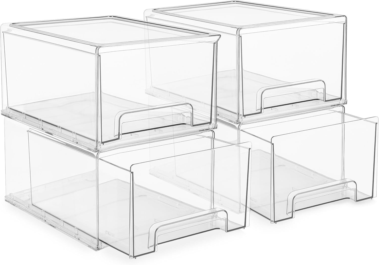 Small Clear Stackable Storage Drawers – 2-Pack Plastic Organizer Bins with Handl
