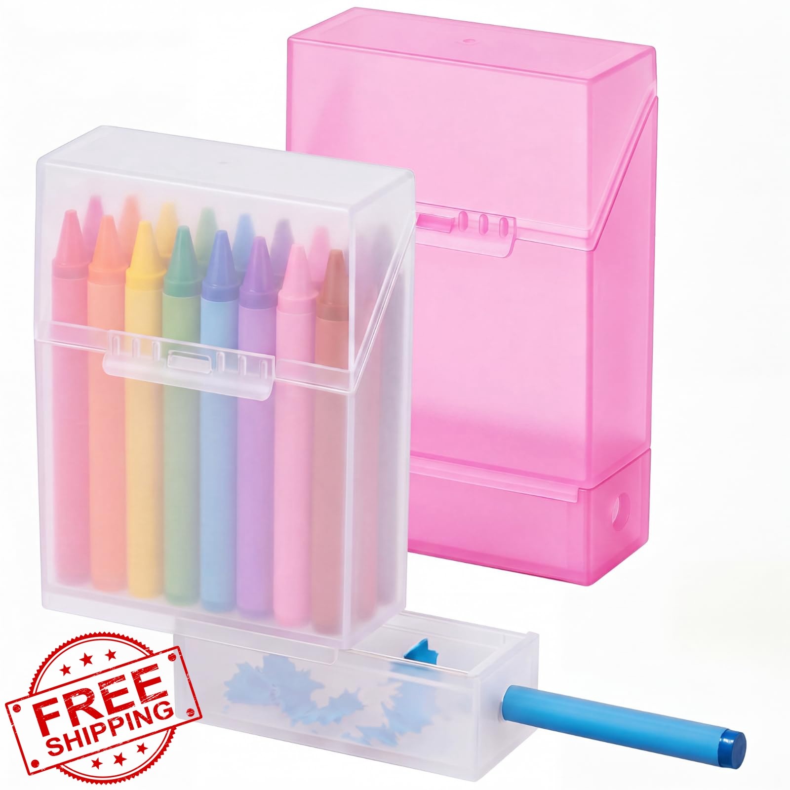 Clabby 2pk Crayon Box Clear Pink