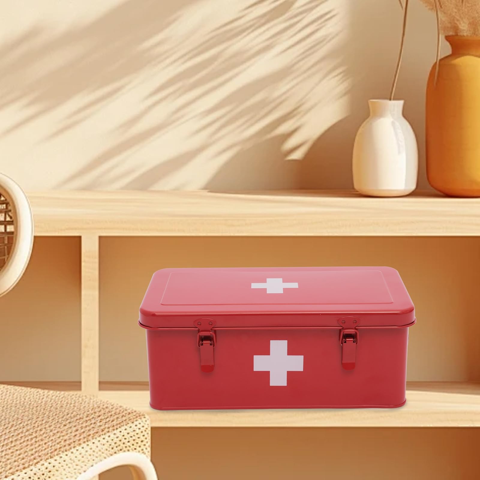 Gdfjiy First Aid Box Empty, Metal Medicine with Safety Lock, Medical Red