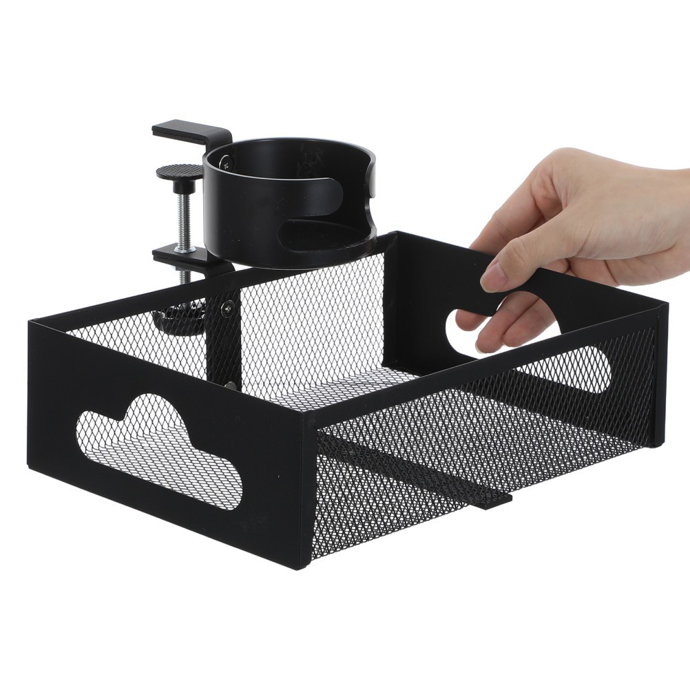 Snack Storage Rack Clamp-on Tray Cup Holder with Basket