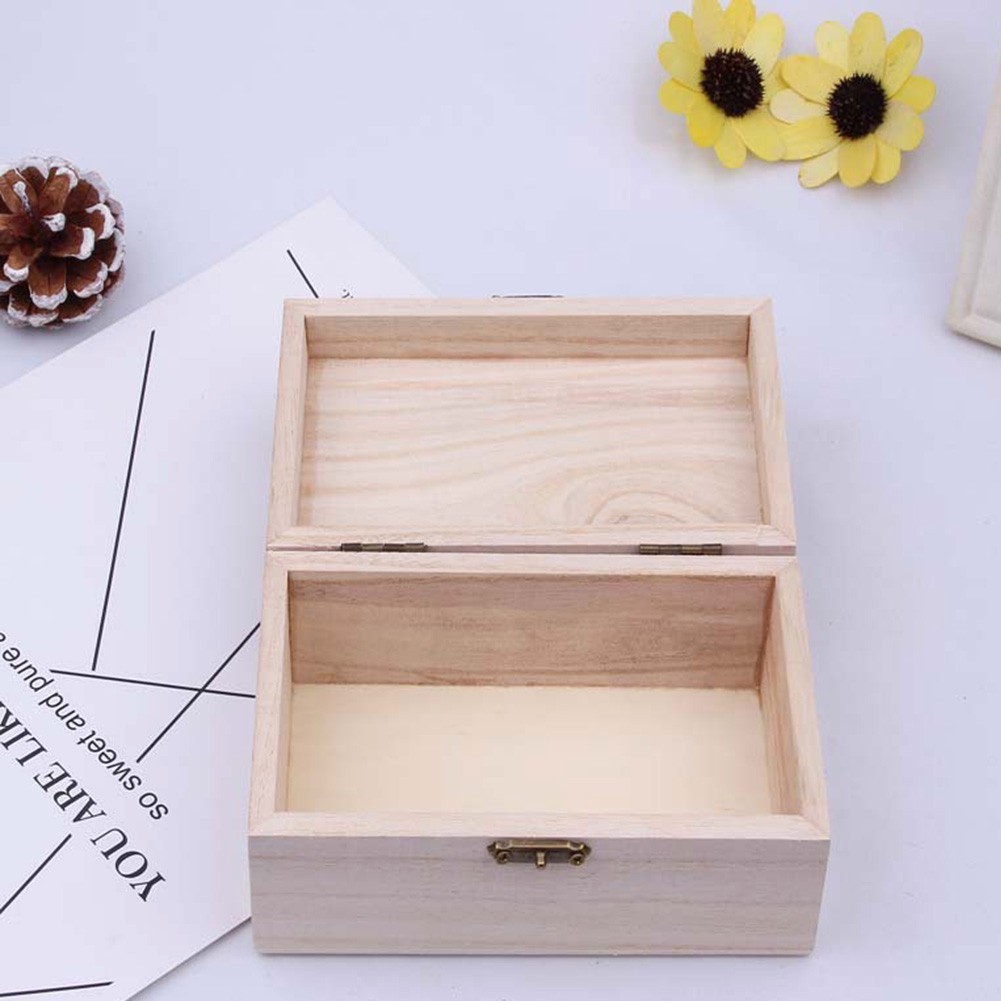 Plain Wood Wooden Square Hinged Storage Boxes Craft Box