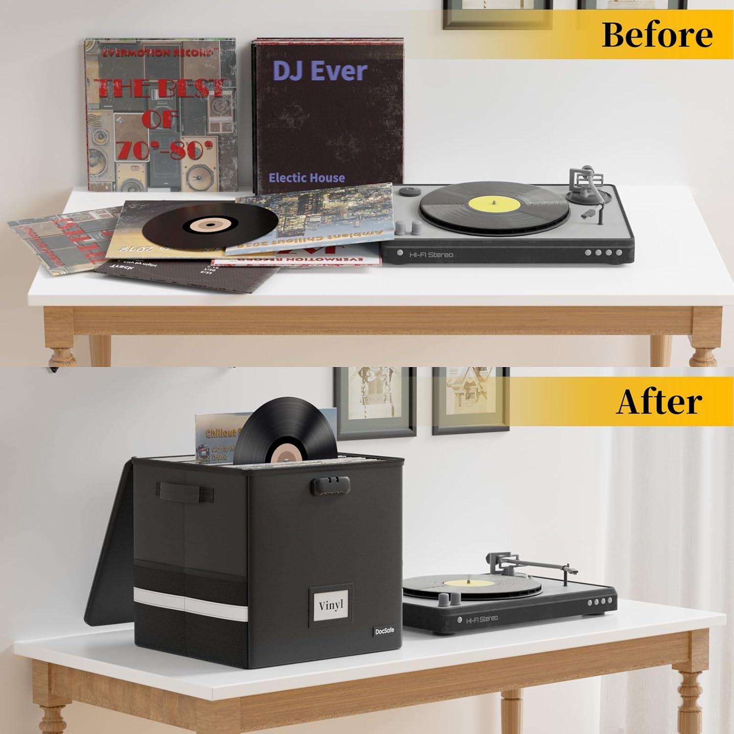 Vinyl Record Storage Box – Fireproof Water Resistant Collapsible 100+ Records