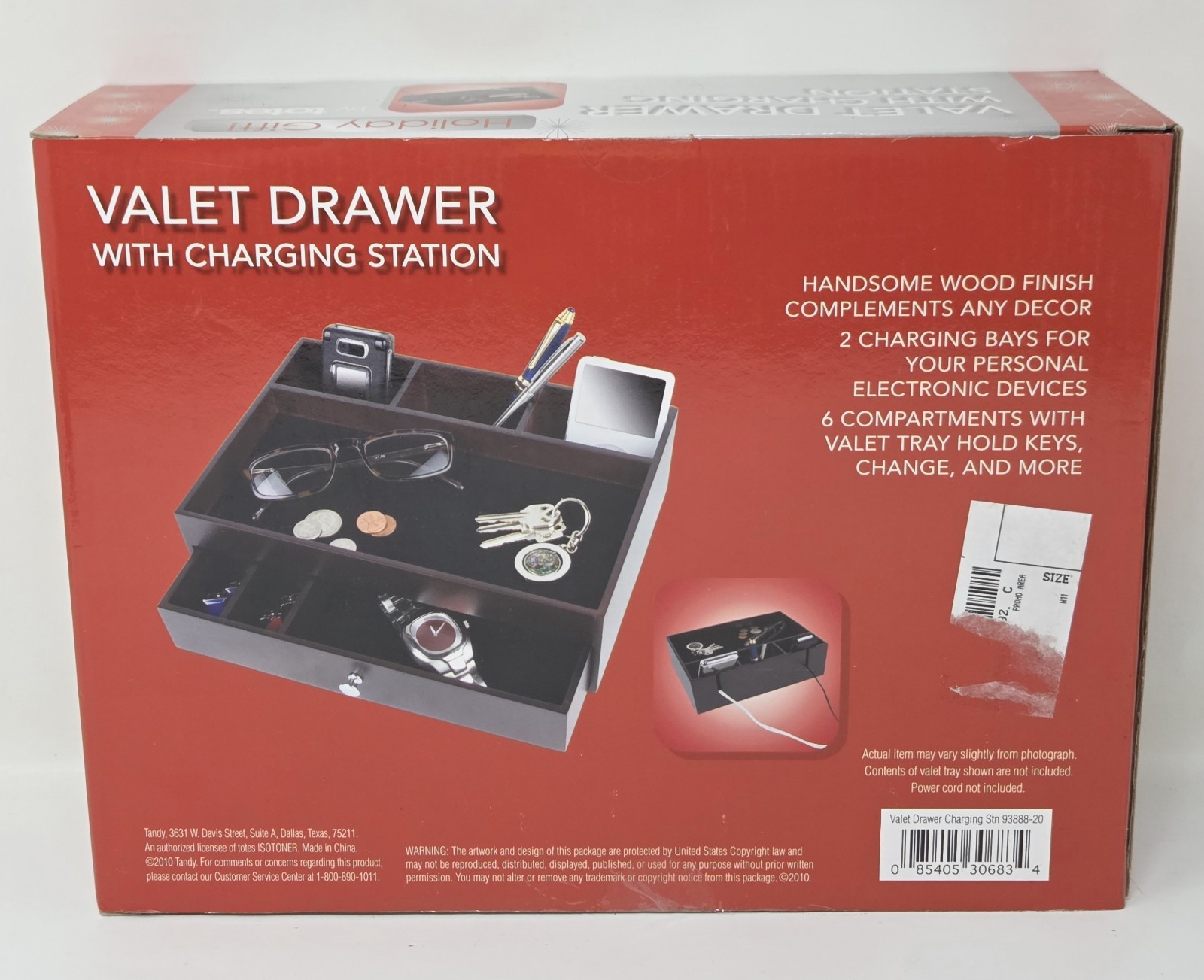 New Totes Holiday Gift Valet Drawer w/ Charging Station