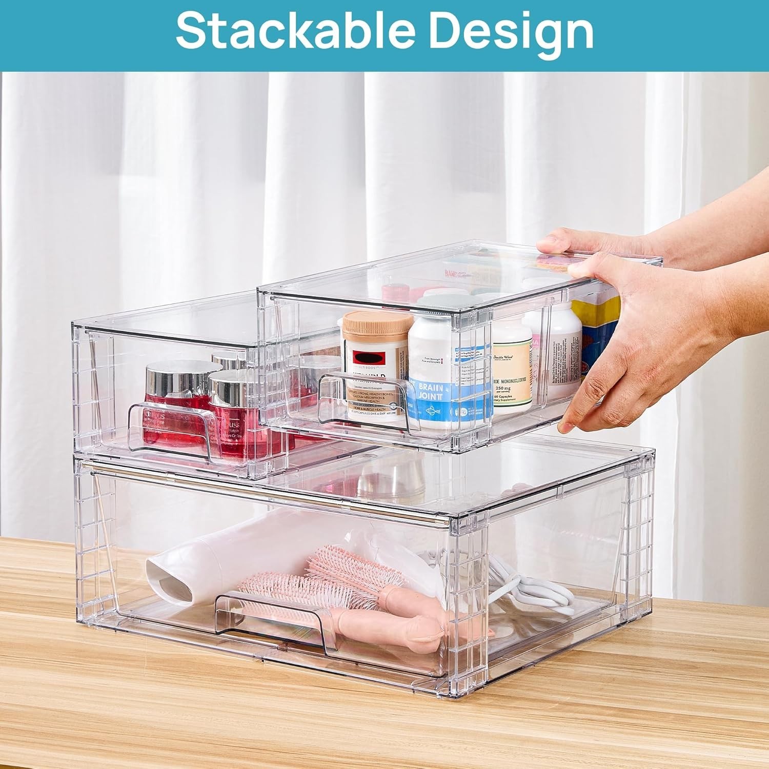 Effortless Organization with 3 Pack Stackable Drawers – Non-slip & Functional