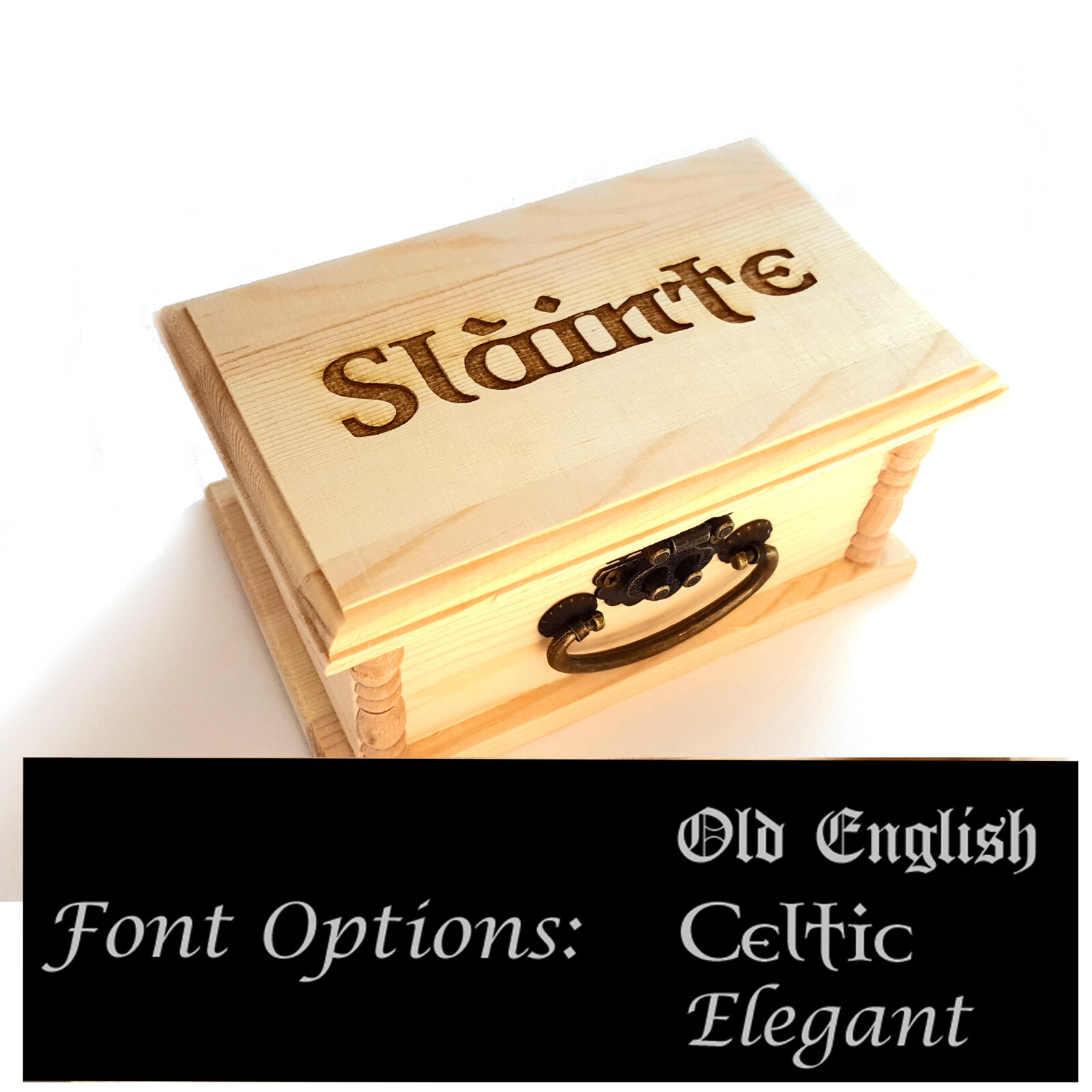 Custom Text Latched Wooden Box, Free Engraved Personalization, Small Carved Box