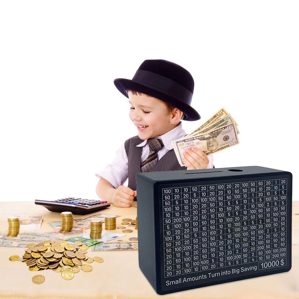 Wooden Money Box with Counter Money Piggy Bank Coin Saving Box for Adult Kids TL