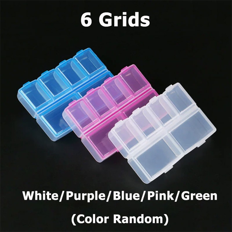 6 Grids Compartment Organiser Storage Box Hard Plastic Organizer Craft Nail Art