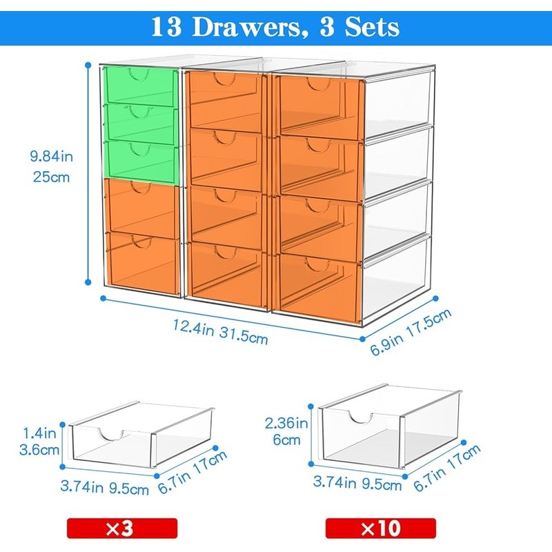 Acrylic Organizers W/ Drawers Storage Solution Makeup Office Bathroom Kitchen US
