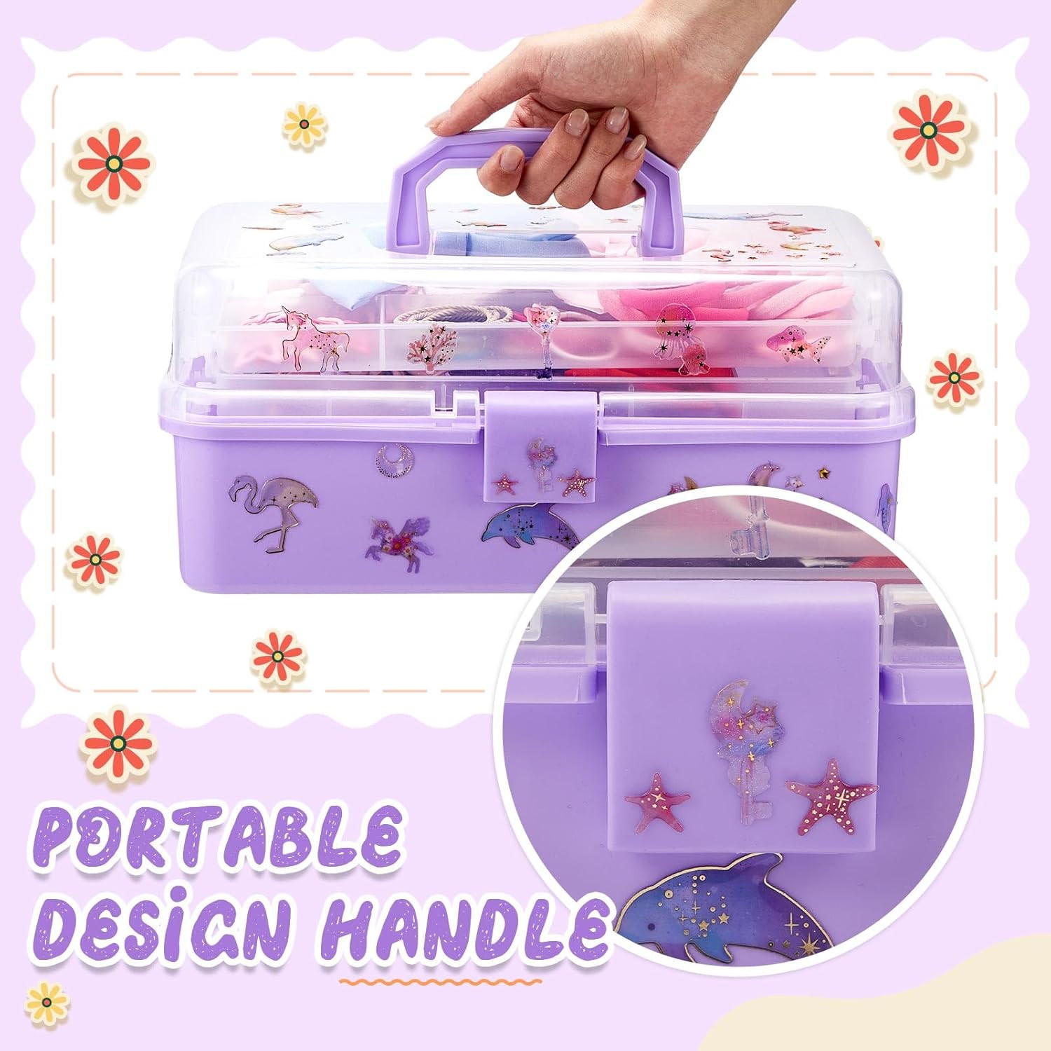 12.8 Inch Hair Box Organizer for Girls Hair Stuff 3 Layer Folding Art Craft Orga