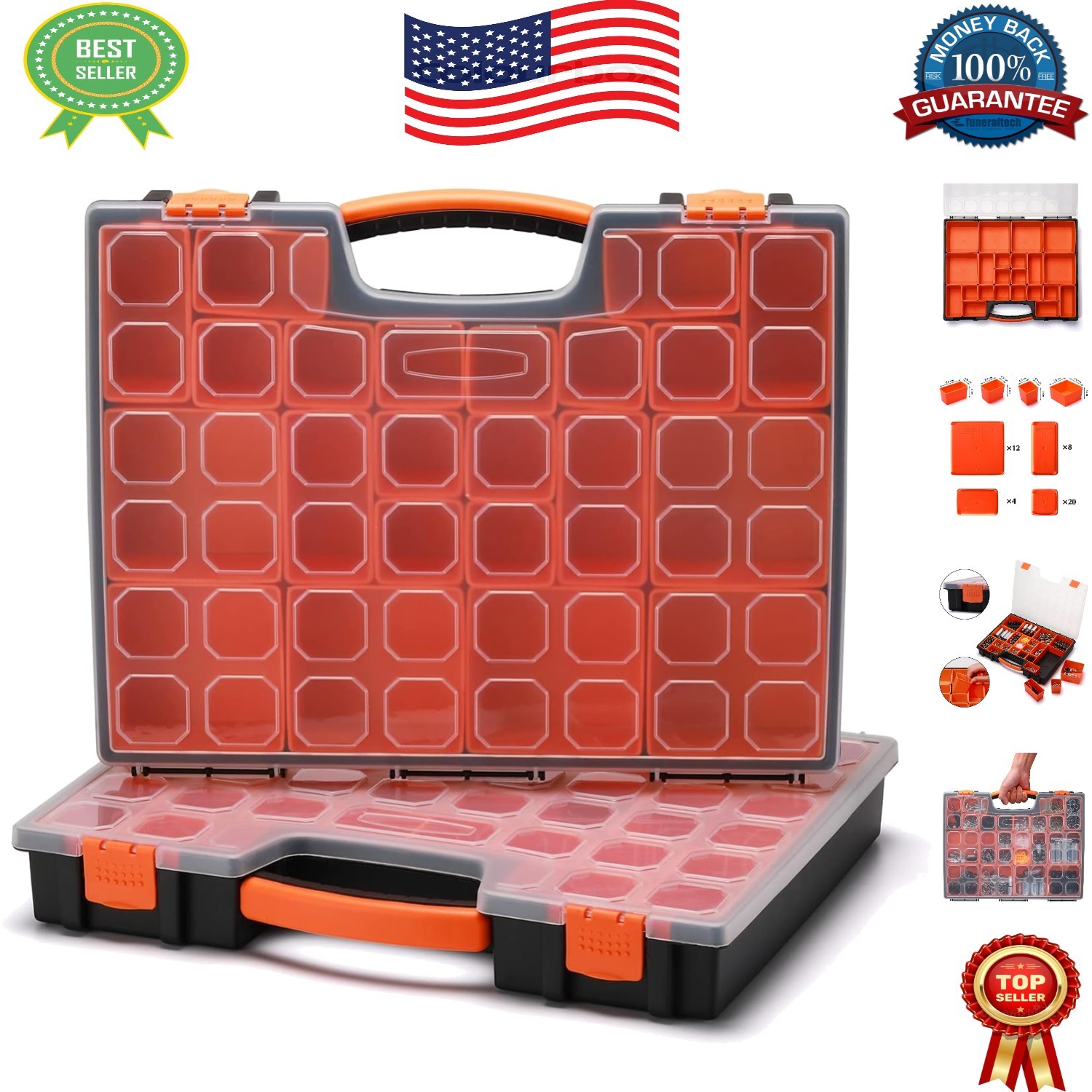 Multi-Purpose Red Tool Organizer Box Set – 44 Compartments for Crafts & Hobbies