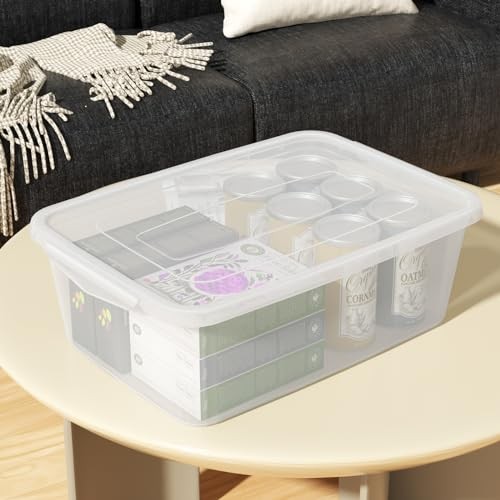 14 Quart Clear Plastic Storage Bin, Plastic Latching Containers with Lids, 4