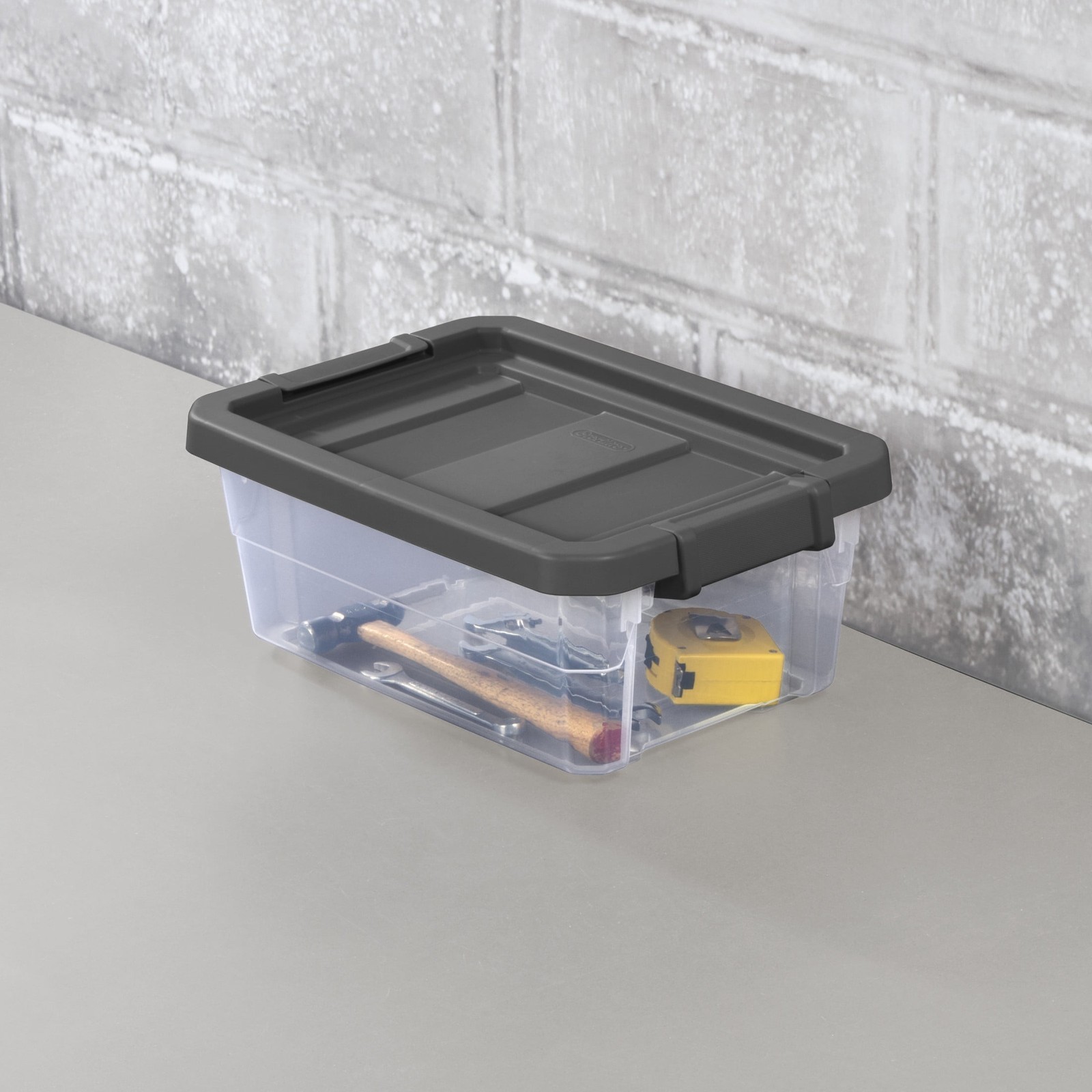 16 Quart Stacker Box Durable Clear Plastic Storage Bin W/ Latch Lid Dark Gray 6