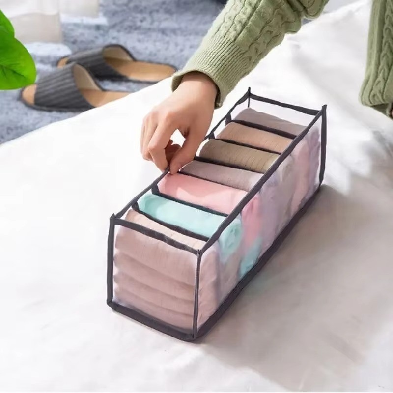 11 Grid Household Foldable Underwear Storage Box Polyester Drawer Split Mesh