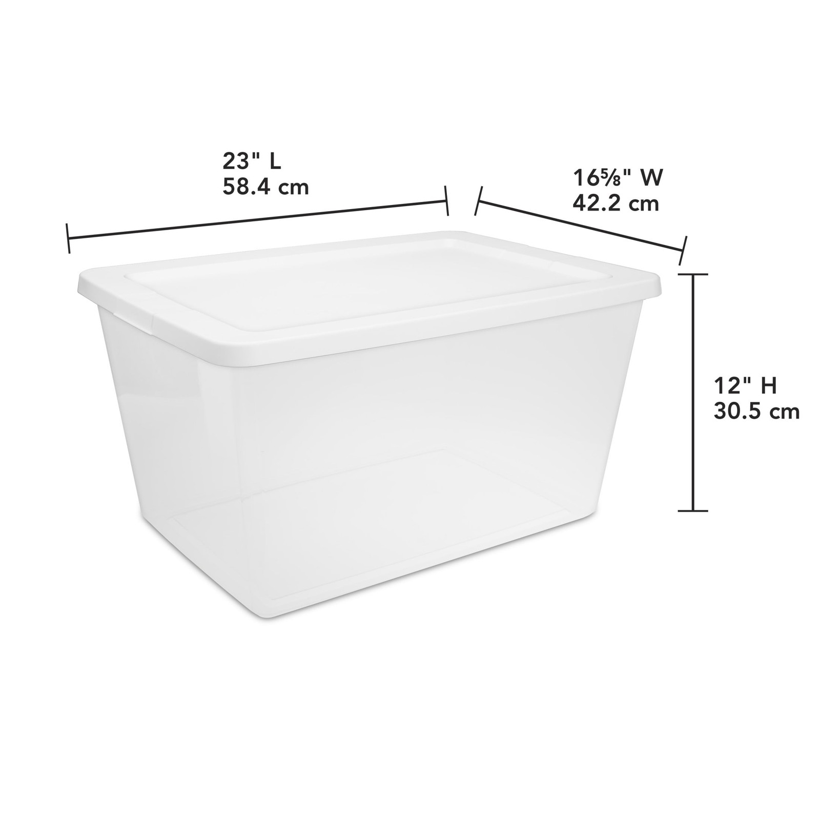 Sterilite, 58 Quart Clear Storage Bin,Snap-on Lid Storage Container,with White