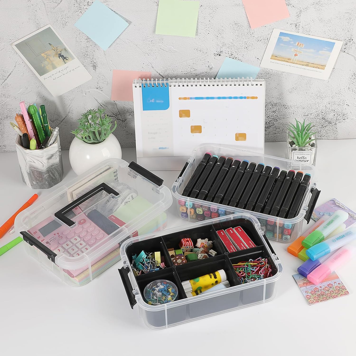 Stackable 3-Tier Plastic Storage Bins with Lids – 2 Pack Craft Organizers