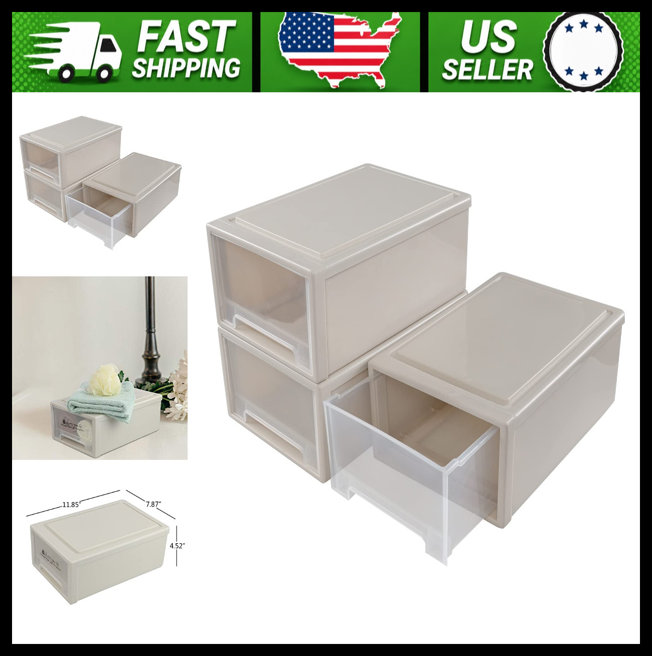 6 Quart Plastic Stacking Storage Drawer Unit 3 Pack