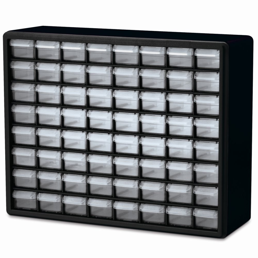 Akro-Mils 64-Drawer Plastic Storage Cabinet, 20&Prime;W x 6&Prime;D x 64 Drawer, Black