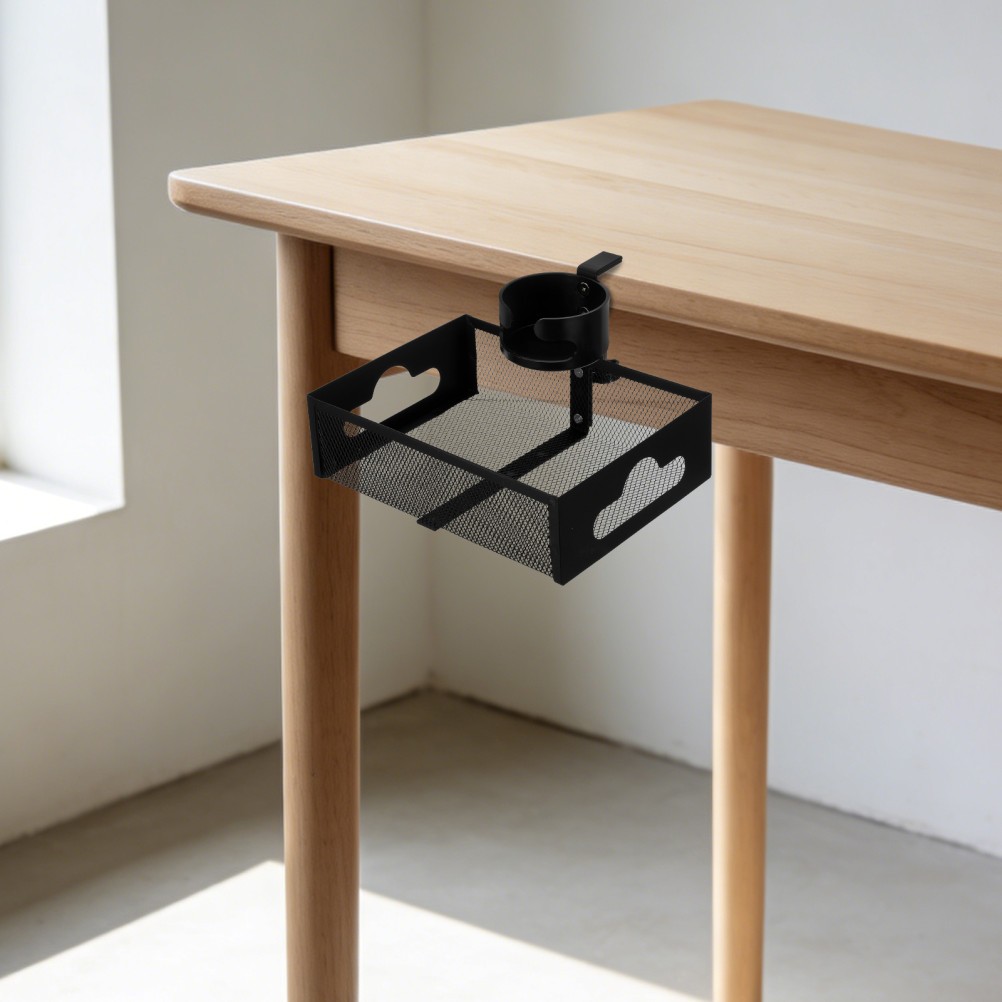 Snack Storage Rack Clamp-on Tray Cup Holder with Basket