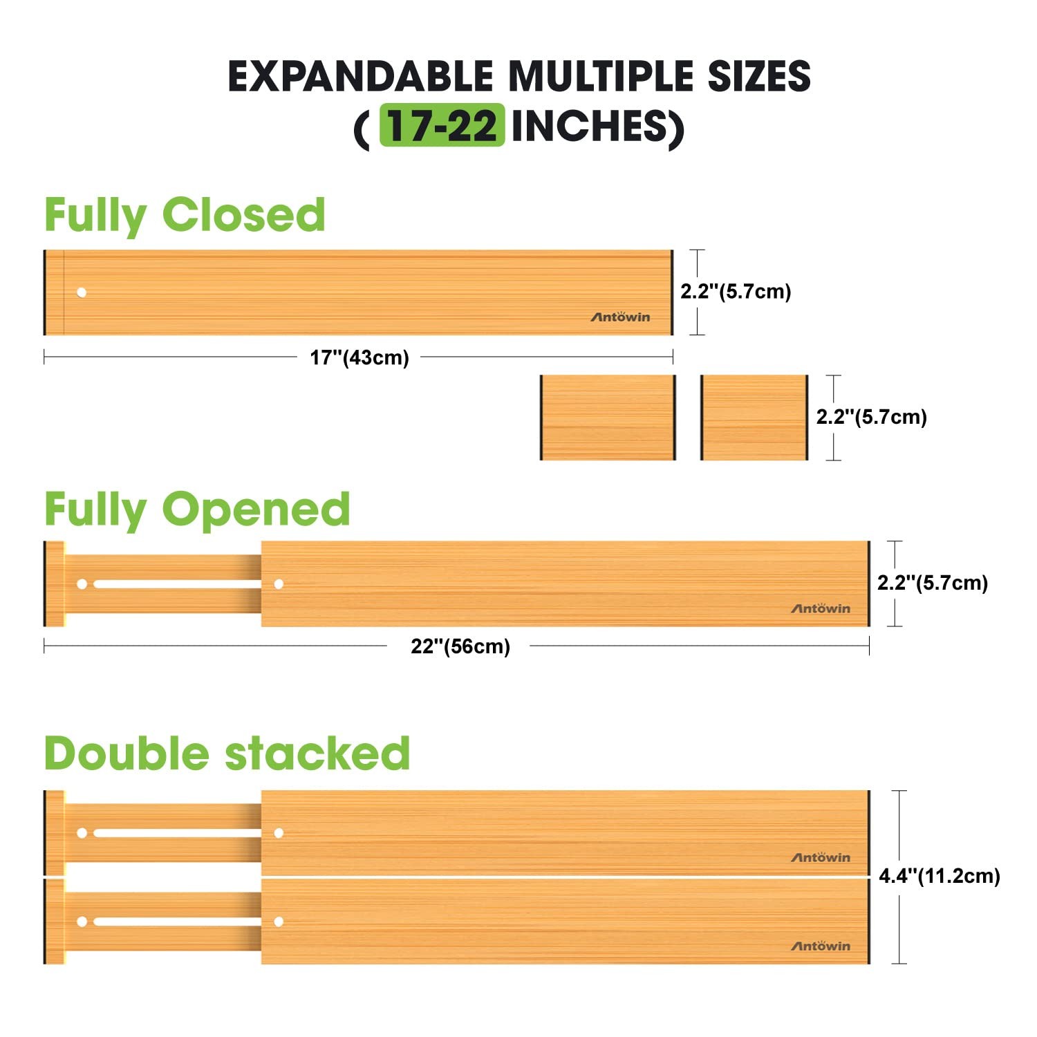 Bamboo Drawer Dividers Organizers, Drawer Separators Splitter,17-22 inches Lo…