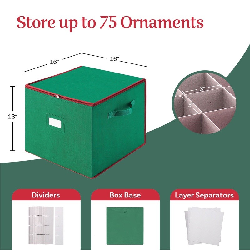 Ornament Storage Box 75 Compartment Holiday Organizer Stackable Durable Design
